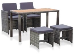 vidaXL 5 Piece Patio Dining Set Poly Rattan and Acacia Wood Anthracite