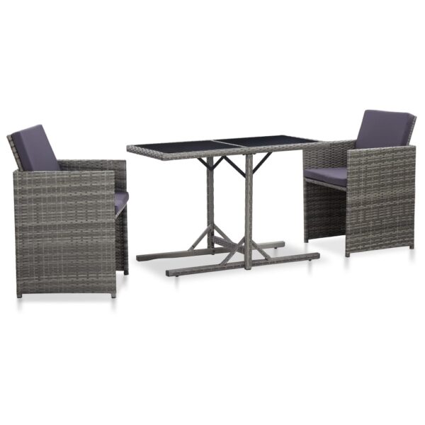 vidaXL 3 Piece Bistro Set with Cushions Poly Rattan Gray