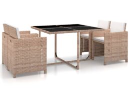 vidaXL 5 Piece Patio Dining Set with Cushions Poly Rattan Beige