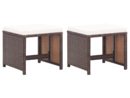 vidaXL Patio Stools 2 pcs with Cushions Poly Rattan Brown