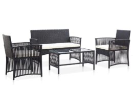 vidaXL 4 Piece Patio Lounge Set with Cushion Poly Rattan Black
