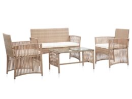 vidaXL 4 Piece Patio Lounge Set with Cushion Poly Rattan Beige