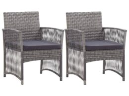 vidaXL Patio Armchairs with Cushions 2 pcs Anthracite Poly Rattan