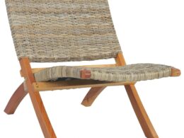 vidaXL Relaxing Chair Natural Kubu Rattan and Solid Mahogany Wood