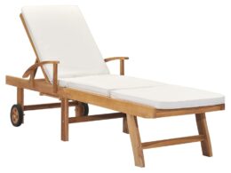 vidaXL Sun Lounger with Cushion Solid Teak Wood Cream