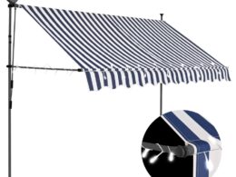 vidaXL Manual Retractable Awning with LED 98.4" Blue and White