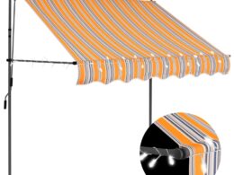vidaXL Manual Retractable Awning with LED 78.7" Yellow and Blue