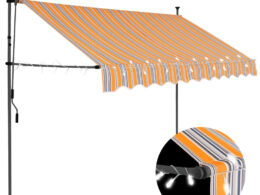 vidaXL Manual Retractable Awning with LED 118.1" Yellow and Blue