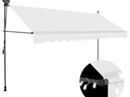 vidaXL Manual Retractable Awning with LED 137.8" Cream