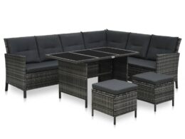 vidaXL 4 Piece Patio Lounge Set with Cushions Poly Rattan Gray