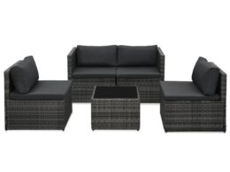 vidaXL 5 Piece Patio Lounge Set with Cushions Poly Rattan Gray