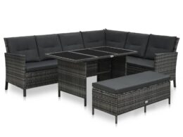 vidaXL 3 Piece Patio Lounge Set with Cushions Poly Rattan Gray