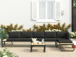 vidaXL 4 Piece Patio Corner Sofa Set with Cushions Aluminum and WPC