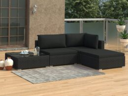 vidaXL 4 Piece Patio Lounge Set with Cushions Poly Rattan Black