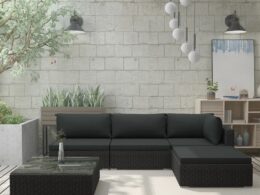 vidaXL 5 Piece Patio Lounge Set with Cushions Poly Rattan Black