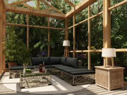 vidaXL 6 Piece Patio Lounge Set with Cushions Poly Rattan Gray
