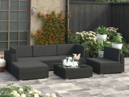vidaXL 6 Piece Patio Lounge Set with Cushions Poly Rattan Black