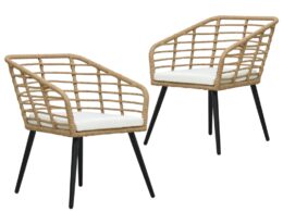 vidaXL Patio Chairs with Cushions 2 pcs Poly Rattan Oak
