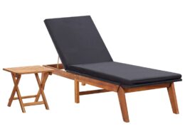 vidaXL Sun Lounger with Table Poly Rattan and Solid Acacia Wood