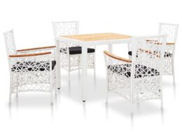 vidaXL 5 Piece Patio Dining Set Poly Rattan White