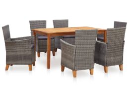 vidaXL 7 Piece Dining Set Poly Rattan and Solid Wood Acacia Gray