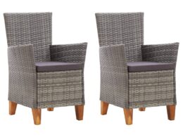 vidaXL Patio Chairs 2 pcs with Cushions Poly Rattan Gray