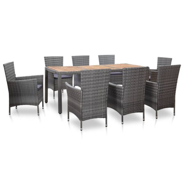vidaXL 9 Piece Patio Dining Set with Cushions Poly Rattan Gray