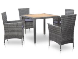 vidaXL 5 Piece Patio Dining Set with Cushions Poly Rattan Gray