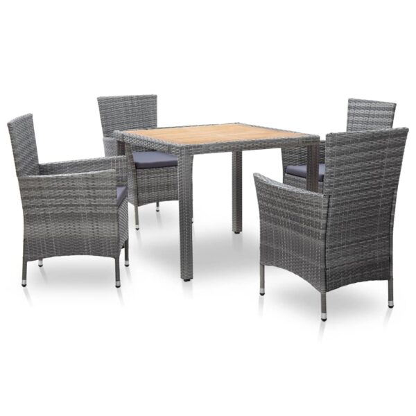 vidaXL 5 Piece Patio Dining Set with Cushions Poly Rattan Gray