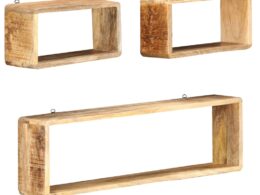 vidaXL 3 Piece Wall Cube Shelf Set Solid Wood Mango