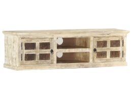 vidaXL TV Stand White 51.2"x11.8"x14.2" Solid Wood Mango