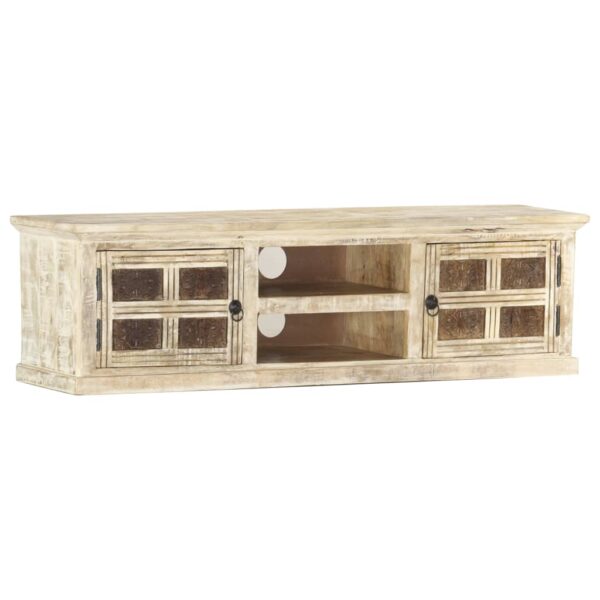 vidaXL TV Stand White 51.2"x11.8"x14.2" Solid Wood Mango