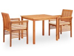 vidaXL 3 Piece Patio Dining Set with Cushions Solid Acacia Wood