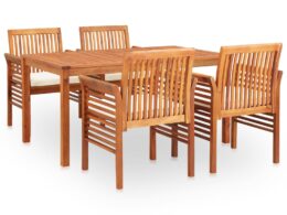 vidaXL 5 Piece Patio Dining Set with Cushions Solid Acacia Wood
