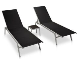 vidaXL Sun Loungers 2 pcs with Table Steel and Textilene Black
