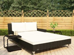 vidaXL 2-Person Patio Sun Bed with Cushions Poly Rattan Black