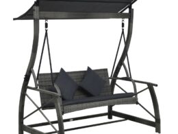 vidaXL 3-seater Garden Swing Bench with Canopy Poly Rattan Gray