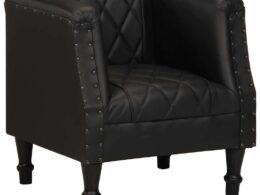vidaXL Tub Chair Black Real Goat Leather