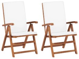 vidaXL Reclining Patio Chairs with Cushions 2 pcs Solid Teak Wood Cream