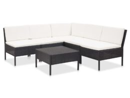 vidaXL 6 Piece Patio Lounge Set with Cushions Poly Rattan Black