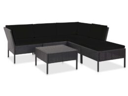 vidaXL 6 Piece Patio Lounge Set with Cushions Poly Rattan Black
