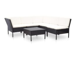 vidaXL 6 Piece Patio Lounge Set with Cushions Poly Rattan Black