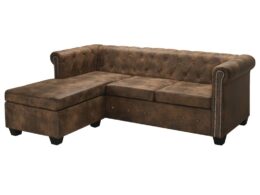 vidaXL L-shaped Chesterfield Sofa Artificial Leather Brown