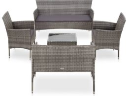 vidaXL 5 Piece Patio Lounge Set With Cushions Poly Rattan Gray