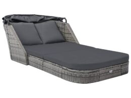 vidaXL Sun Lounger with Canopy Poly Rattan Anthracite