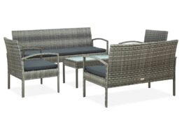 vidaXL 5 Piece Patio Lounge Set with Cushions Poly Rattan Gray