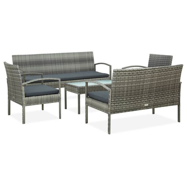 vidaXL 5 Piece Patio Lounge Set with Cushions Poly Rattan Gray