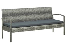 vidaXL 3-Seater Patio Sofa with Cushion Gray Poly Rattan
