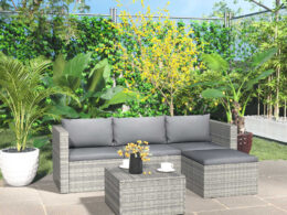 vidaXL 3 Piece Garden Lounge Set with Cushions Poly Rattan Gray