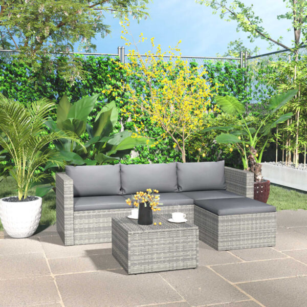 vidaXL 3 Piece Garden Lounge Set with Cushions Poly Rattan Gray